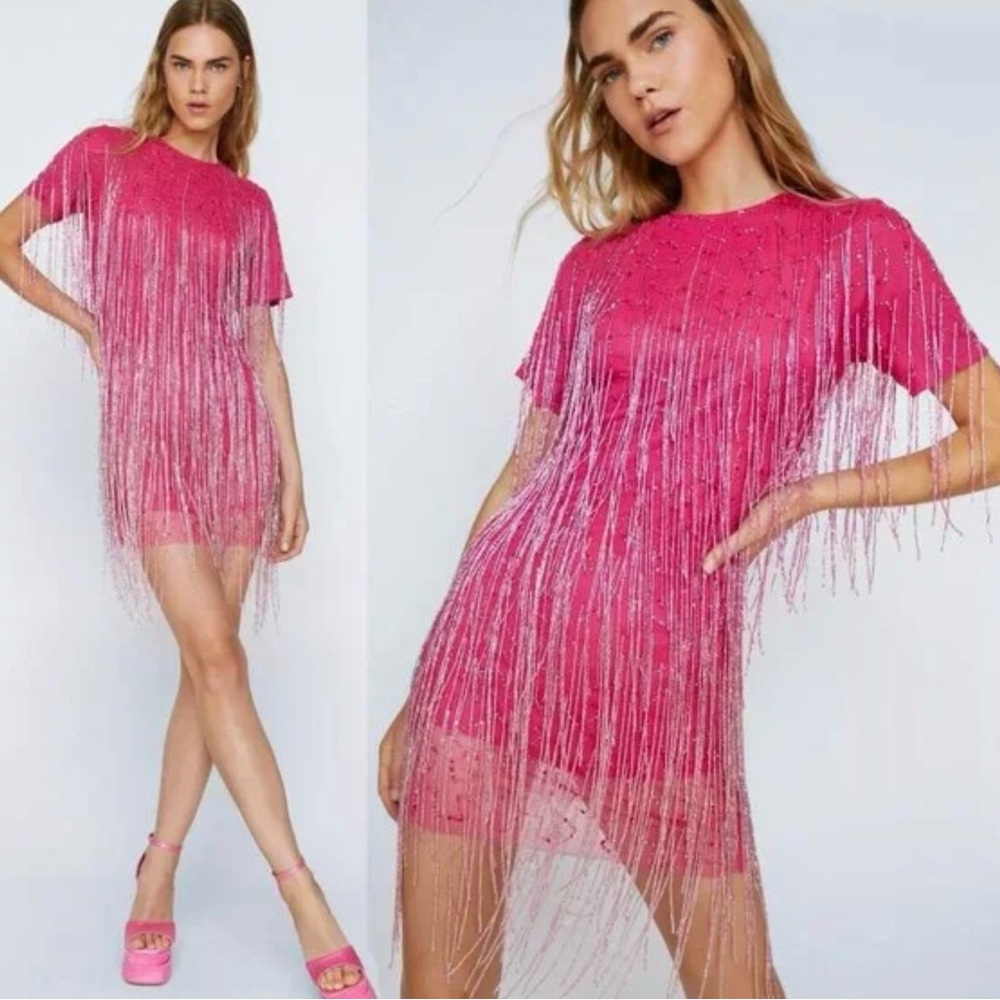 Nasty Gal eras tour Taylor swift pink and silver Sequin Dress flapper size 10